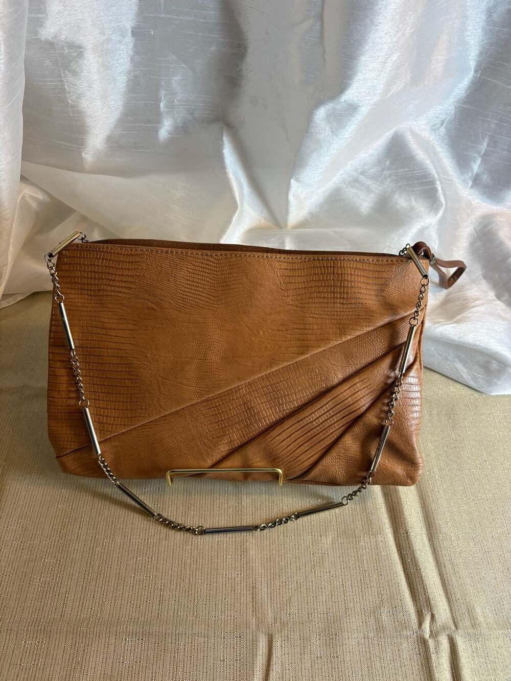 Vintage Brown Lizard Embossed faux Leather Clutch with Chain Strap